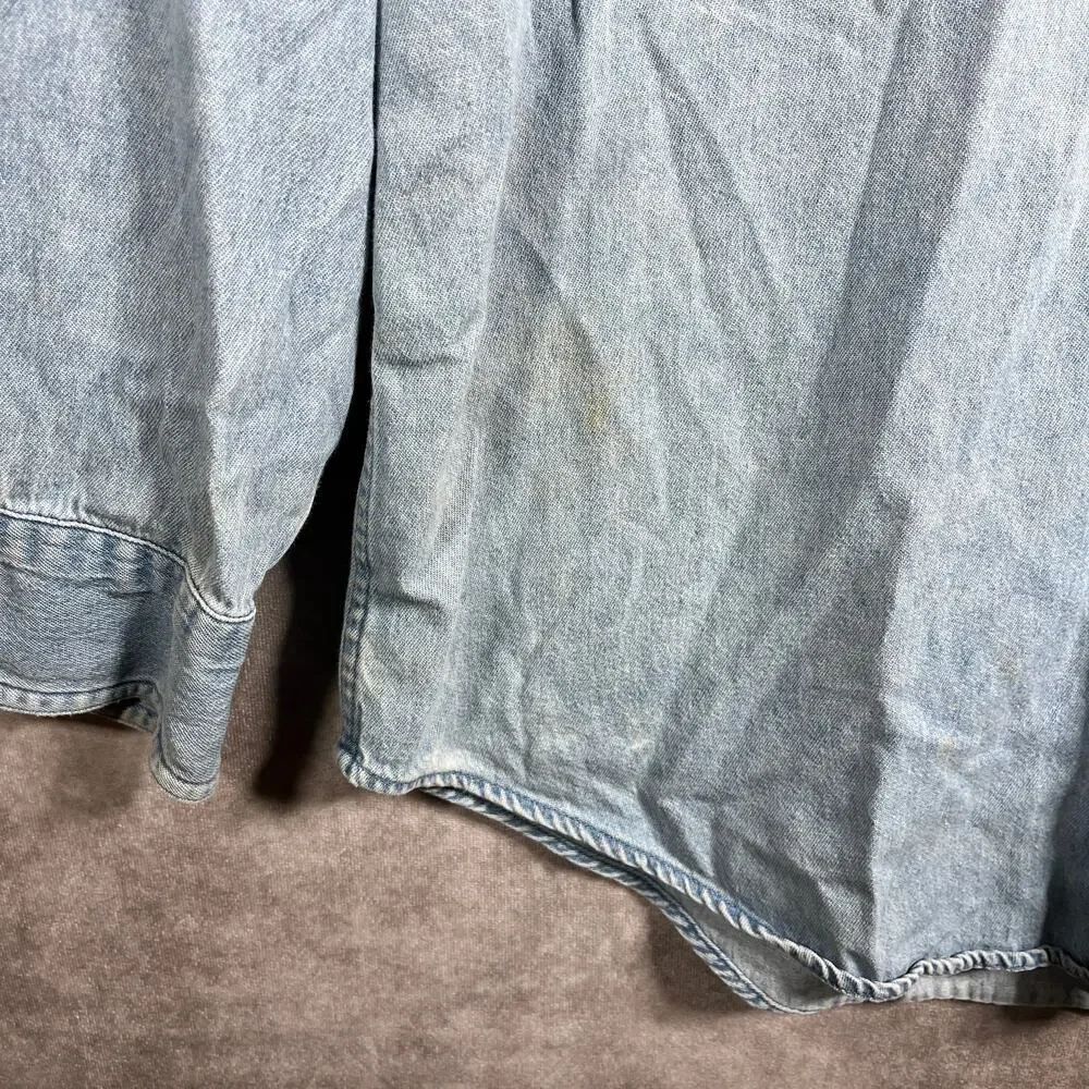 Chaps Ralph Lauren Dress Shirt Mens Size 16.5 34/35 Blue Denim Button Down‎ FLAW